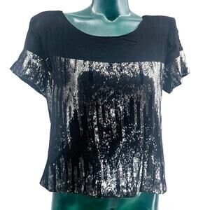 NEW Pure Sugar Black Sequin Short Sleeve T-shirt Blouse Top Women's Size S 3332